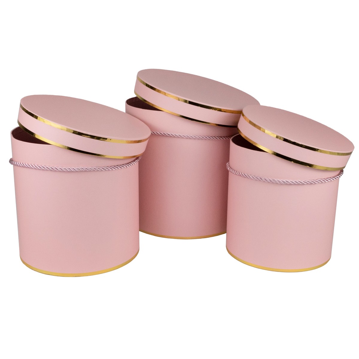 Набор коробок подарочных круглых 3шт., 23х23см, розовый в интернет-магазине флористических аксессуаров Азалия Декор