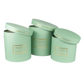 Набор коробок подарочных круглых 3шт., D24xH24см, зеленый в интернет-магазине флористических аксессуаров Азалия Декор