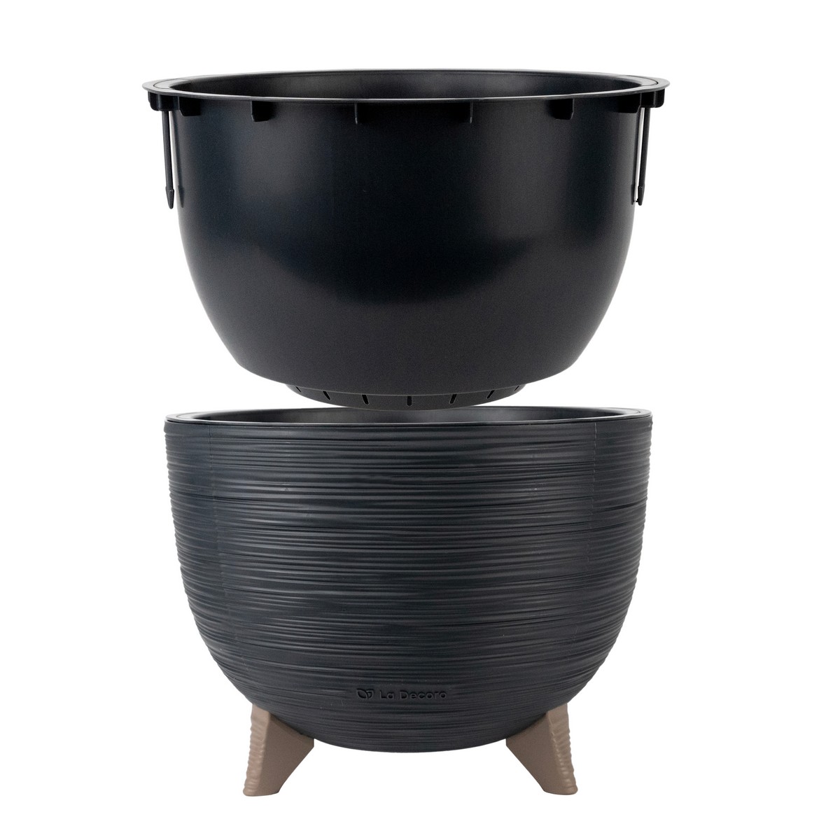 Кашпо на ножках со вставкой Ля Декоро (пластик), D32xH24см, 9,8л, антрацитовый в интернет-магазине флористических аксессуаров Азалия Декор