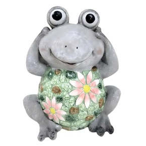Садовая фигура Лягушка (магнезия), H35x27,5x19см, серый/зеленый в интернет-магазине флористических аксессуаров Азалия Декор