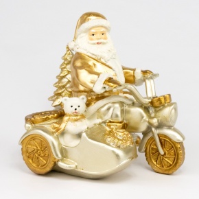 Сувенир Санта на мотоцикле (полирезин), Н13х13,5х10см, золотой в интернет-магазине флористических аксессуаров Азалия Декор