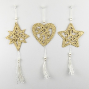 Украшение подвесное с глиттером, Н20х6см, в асс., золотой в интернет-магазине флористических аксессуаров Азалия Декор