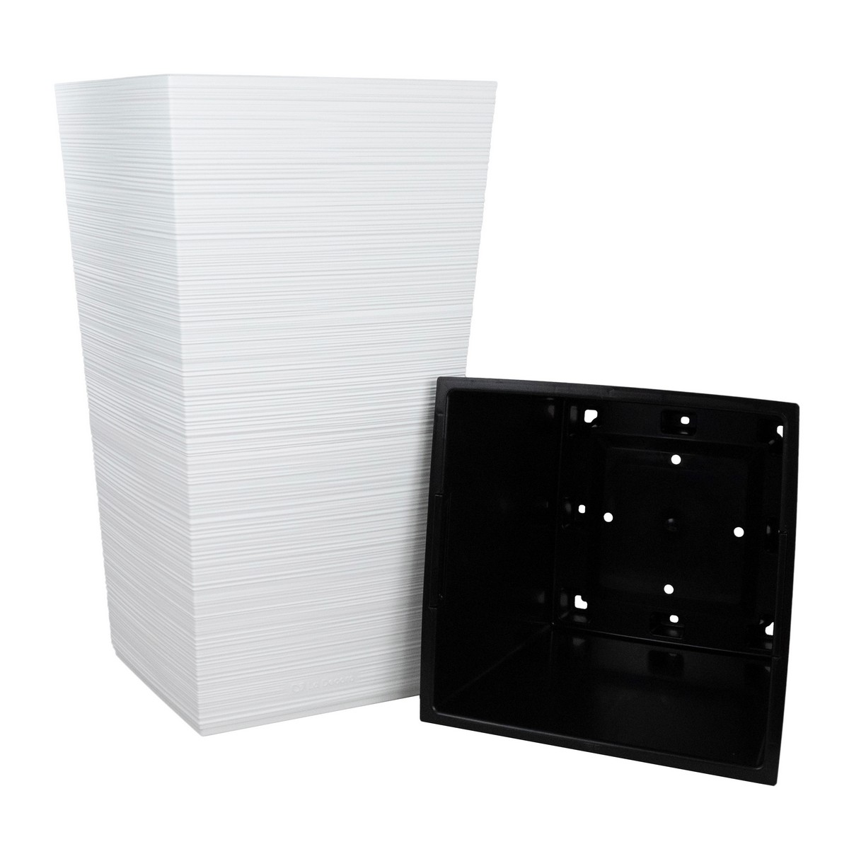 Кашпо квадратное со вставкой Ля Декоро (пластик), 37х37xH68см, 34,5л, белый в интернет-магазине флористических аксессуаров Азалия Декор