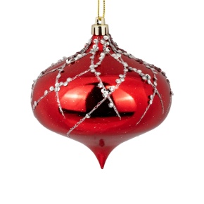 Украшение подвесное Луковица (пластик), D10см, красный в интернет-магазине флористических аксессуаров Азалия Декор