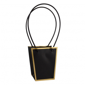 Пакет для цветов водостойкий (крафт), 13х9,5х15,5см (в уп. 10шт.), черный/золотой в интернет-магазине флористических аксессуаров Азалия Декор