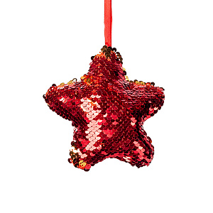 Украшение подвесное Звезда с пайетками, 13см, красн./зол. в интернет-магазине флористических аксессуаров Азалия Декор