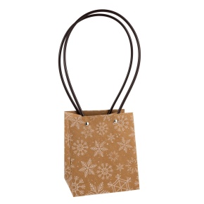 Пакет для цветов водостойкий Снежинки (крафт), 13х12,5х15см (в уп. 10шт.), натуральный/белый в интернет-магазине флористических аксессуаров Азалия Декор