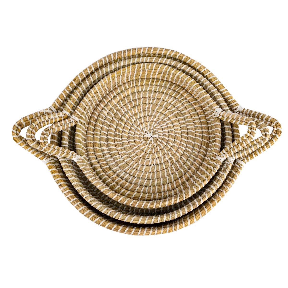 Набор подносов плетеных 3шт. (растительный материал), D43xH10см, натуральный в интернет-магазине флористических аксессуаров Азалия Декор