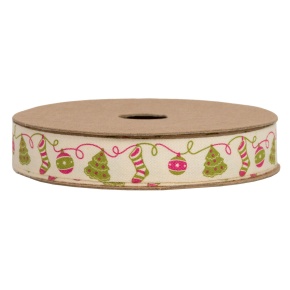 Лента Гирлянда (хлопок), 15 мм 10 м, кремовый/зеленый в интернет-магазине флористических аксессуаров Азалия Декор