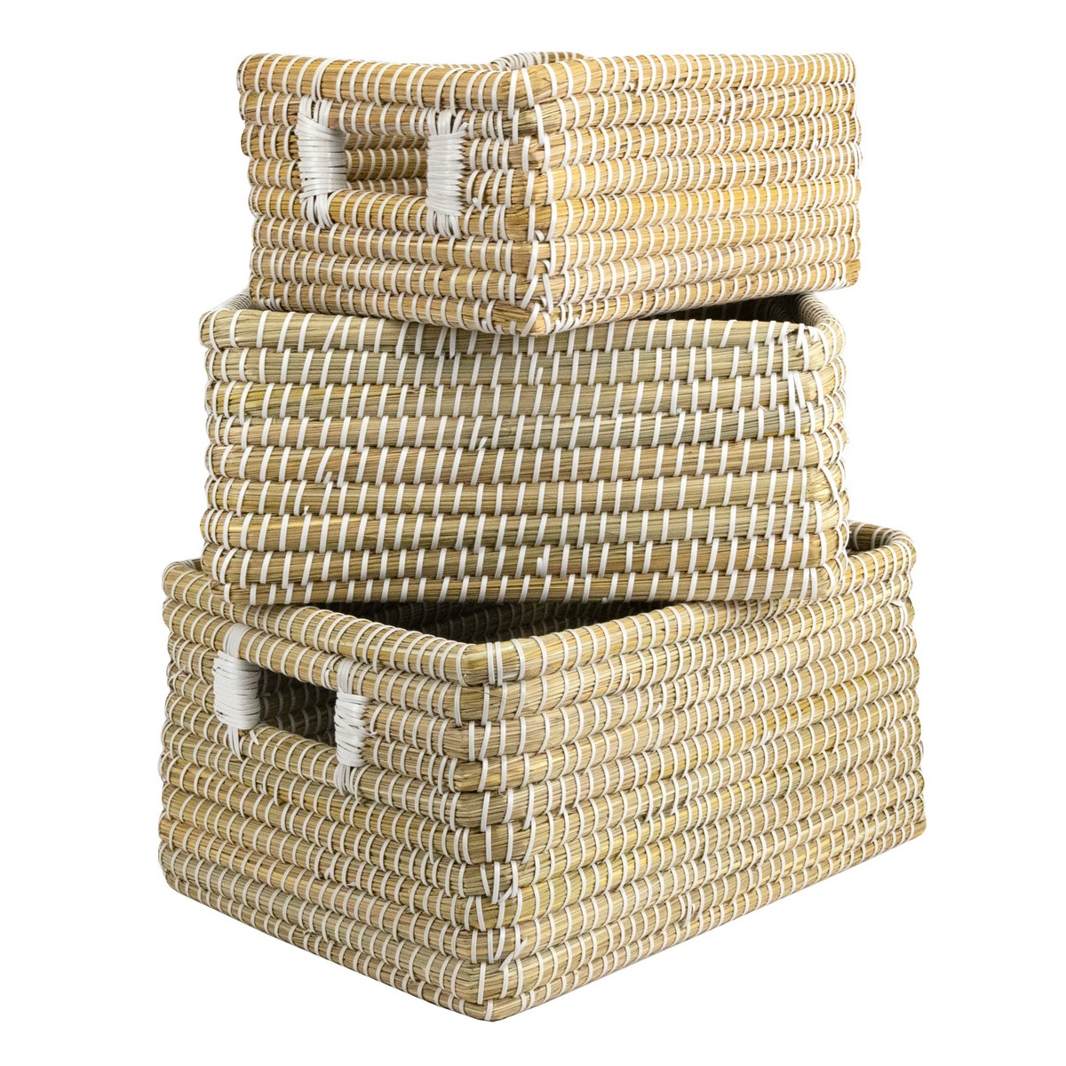 Набор ящиков плетеных 3шт. (растительный материал), 45х35xH24см, натуральный в интернет-магазине флористических аксессуаров Азалия Декор