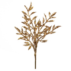 Ветка с листьями с глиттером, 26см, золотой в интернет-магазине флористических аксессуаров Азалия Декор