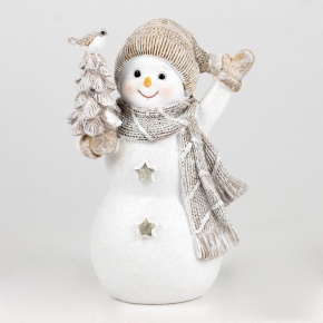 Сувенир Снеговик с елочкой (полирезин), Н16х11х7,5см, белый в интернет-магазине флористических аксессуаров Азалия Декор
