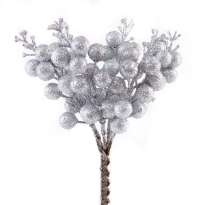 Набор веток с ягодами на вставках 6шт., H19см, серебряный в интернет-магазине флористических аксессуаров Азалия Декор