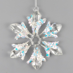 Украшение подвесное Снежинка (стекло), 12x12см, белый в интернет-магазине флористических аксессуаров Азалия Декор