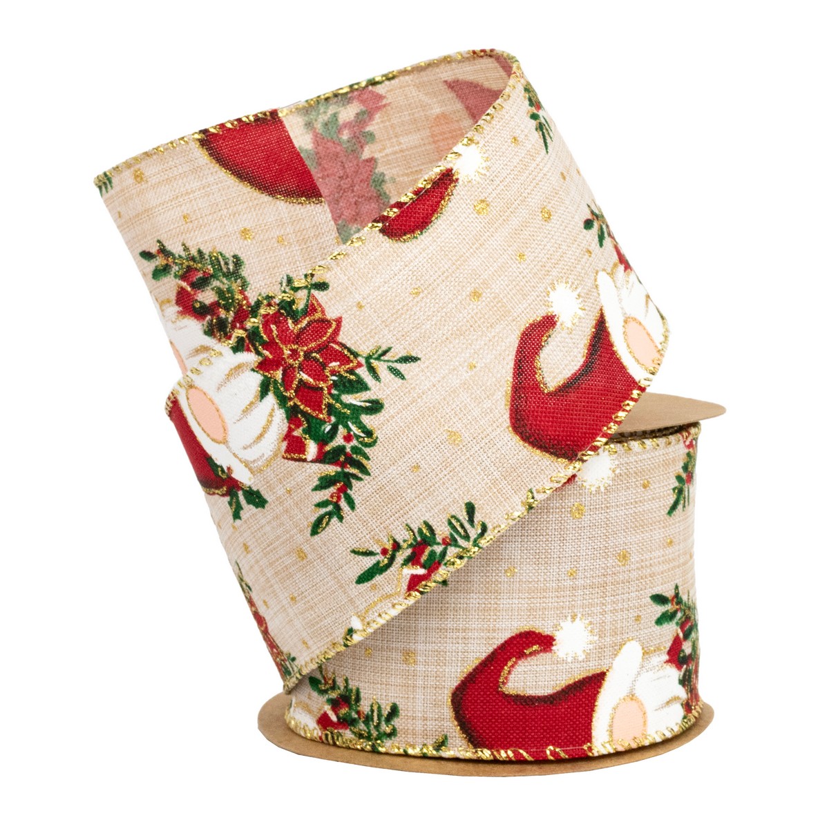 Лента Гномики (полиэстер), 63 мм 5 м, натуральный/белый в интернет-магазине флористических аксессуаров Азалия Декор