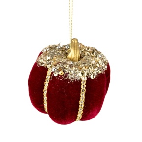 Украшение подвесное Тыква, D8см, красный в интернет-магазине флористических аксессуаров Азалия Декор