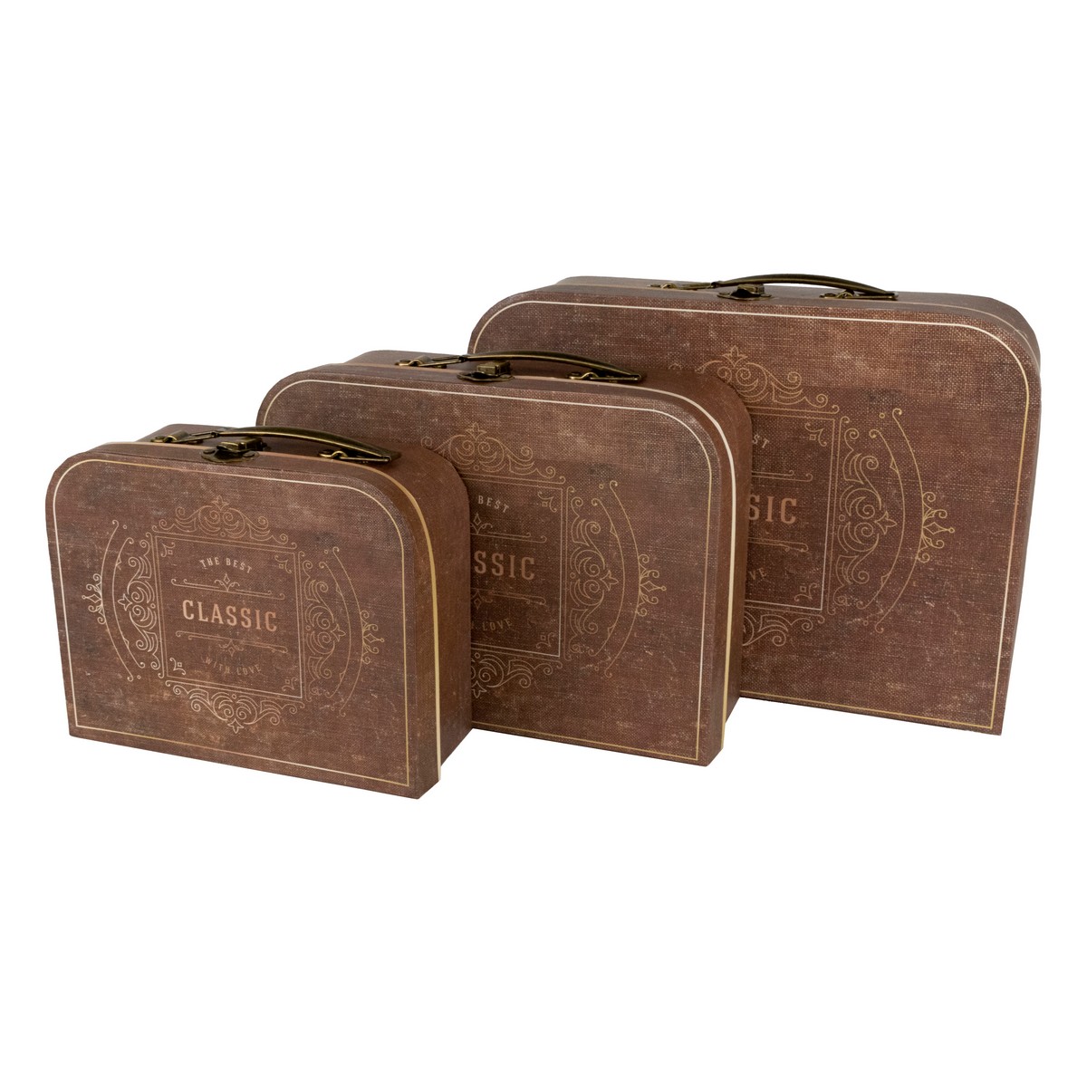 Набор коробок подарочных Чемодан 3шт., 30,2х21,9хH9,5см, коричневый в интернет-магазине флористических аксессуаров Азалия Декор