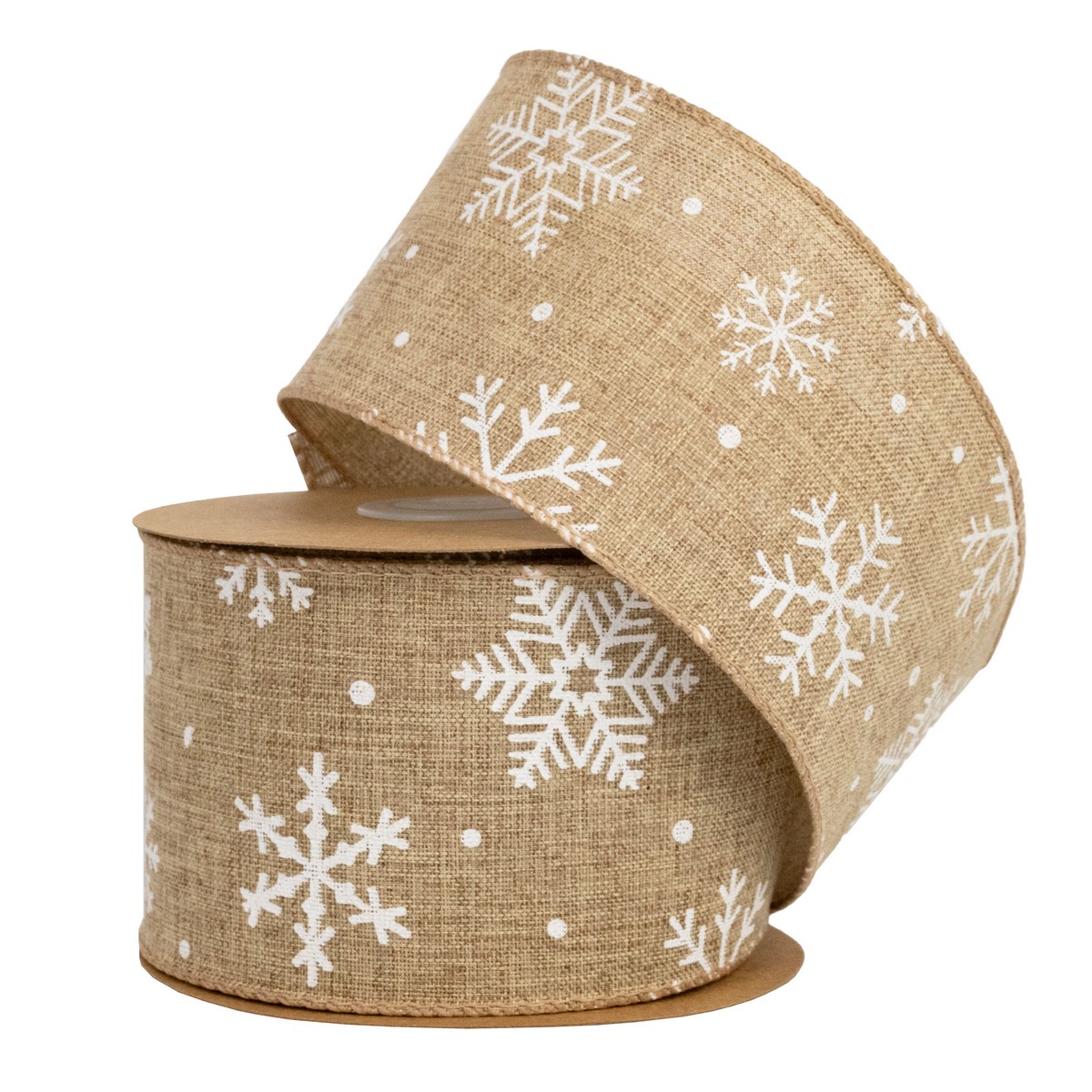 Лента Снежинки (полиэстер), 63 мм 5 м, натуральный/белый в интернет-магазине флористических аксессуаров Азалия Декор