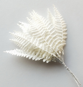 Набор листьев с глиттером 12шт., H19см, белый в интернет-магазине флористических аксессуаров Азалия Декор