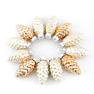 Набор украшений Шишки 12шт. в тубе (стекло), 5см, микс зол./шамп. в интернет-магазине флористических аксессуаров Азалия Декор