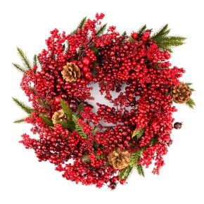 Венок еловый с ягодами и шишками, D56см, зеленый/красный в интернет-магазине флористических аксессуаров Азалия Декор