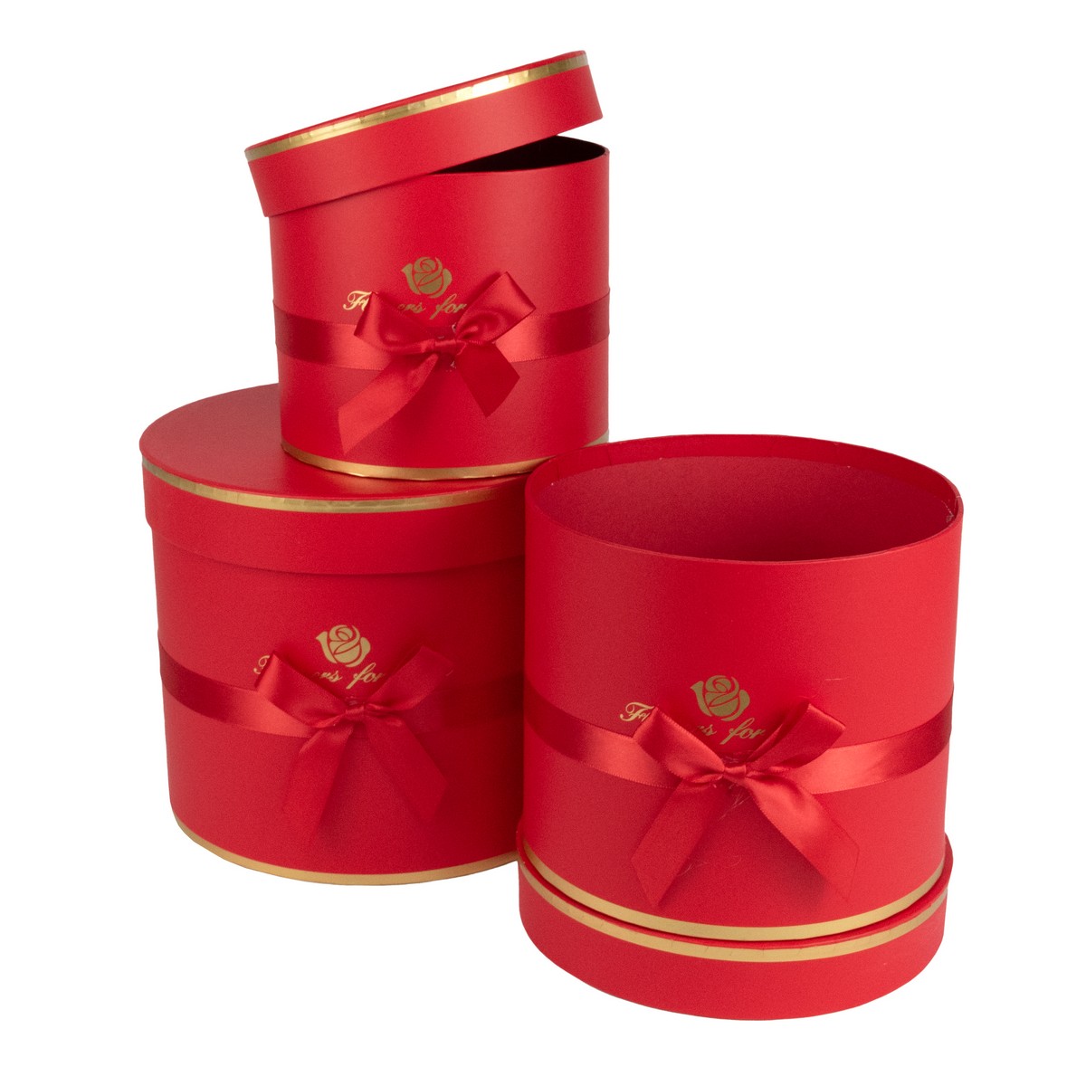 Набор коробок подарочных круглых 3шт., 23х19,5см, красный в интернет-магазине флористических аксессуаров Азалия Декор