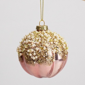 Украшение подвесное Шар со стразами (стекло), D8см, розовый в интернет-магазине флористических аксессуаров Азалия Декор