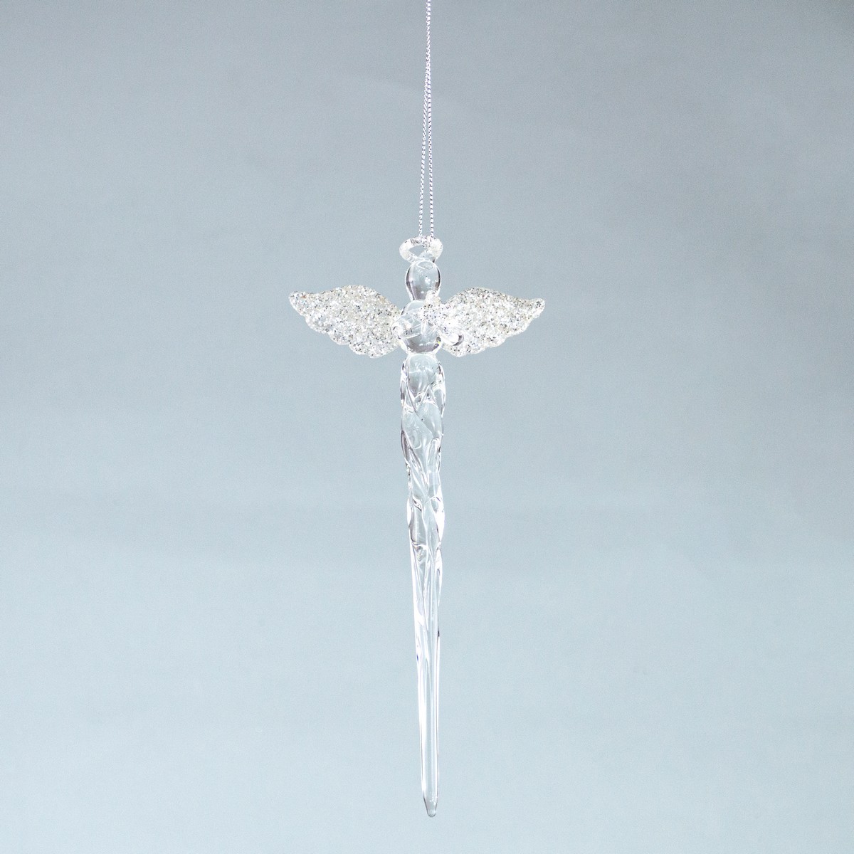 Украшение подвесное Сосулька с глиттером (стекло), 18см, прозрачн./шамп. в интернет-магазине флористических аксессуаров Азалия Декор