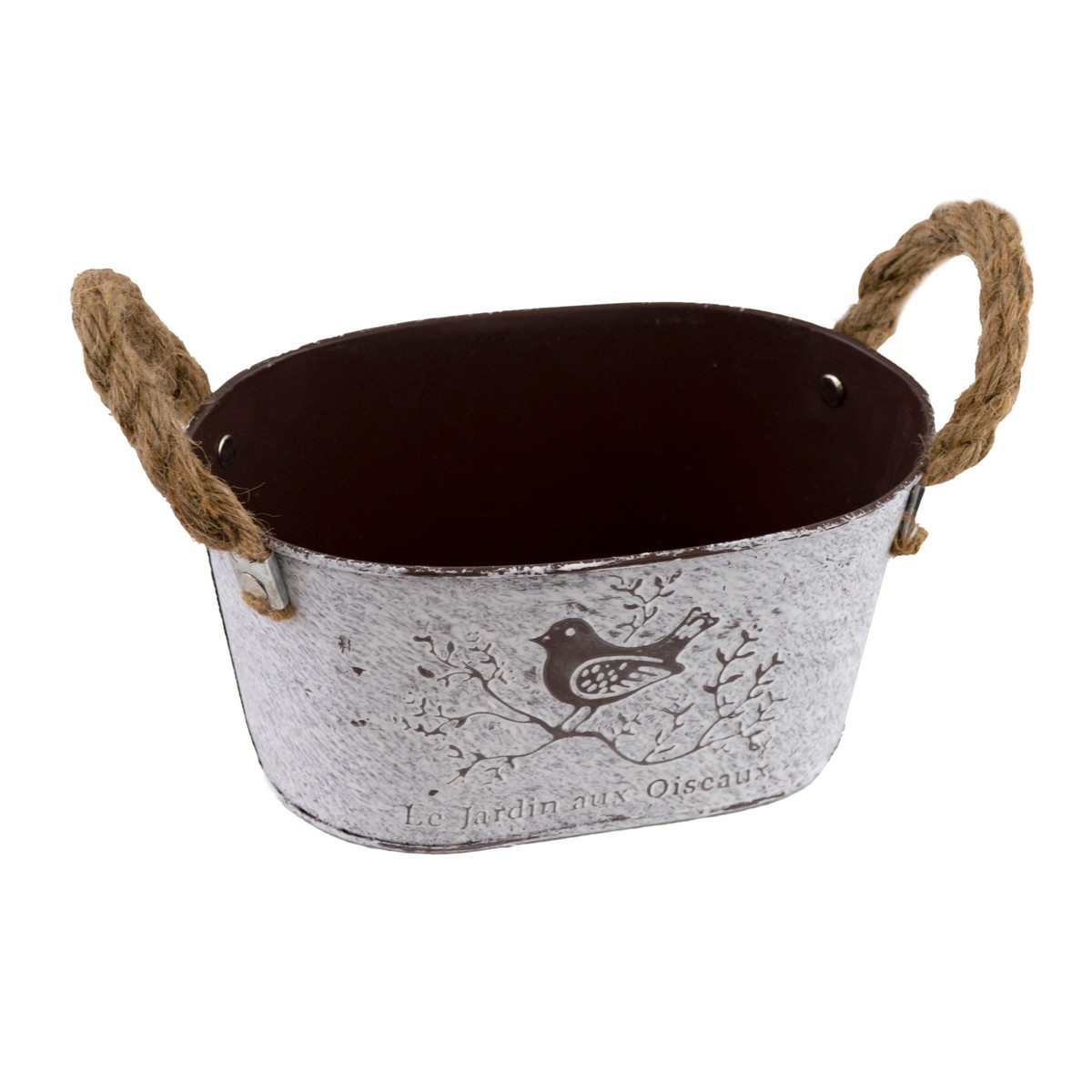 Кашпо с ручками Птичка (металл), 18х12хH9см, белый в интернет-магазине флористических аксессуаров Азалия Декор