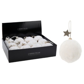 Украшение подвесное Шар со звездой (пластик), D10см, белый в интернет-магазине флористических аксессуаров Азалия Декор