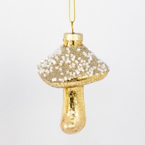 Украшение подвесное Гриб с бисером (стекло), Н7х5,5см, золотой в интернет-магазине флористических аксессуаров Азалия Декор