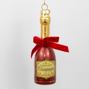 Украшение подвесное Шампанское (стекло), Н11х3,5х3,5см, красный в интернет-магазине флористических аксессуаров Азалия Декор