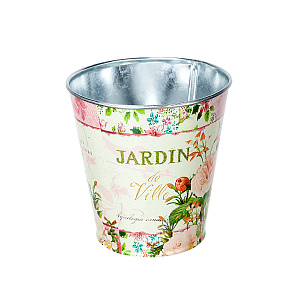 Кашпо  Жардин (металл) D13хH13,5см, белый/розовый в интернет-магазине флористических аксессуаров Азалия Декор