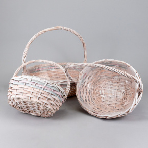 Набор корзин плетеных 3шт. (ива), 38x30x13xH35см, отбеленый/розовый/зеленый в интернет-магазине флористических аксессуаров Азалия Декор