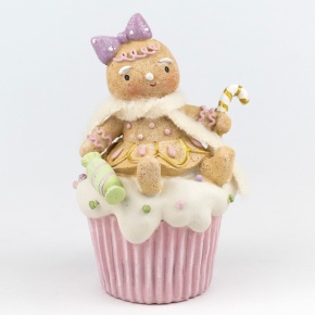 Сувенир Пряничная девочка на капкейке (полирезин), Н17х11,5х10см, розовый в интернет-магазине флористических аксессуаров Азалия Декор