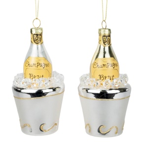 Украшение подвесное Шампанское (стекло), 12х6,5см, цв. в .асс. в интернет-магазине флористических аксессуаров Азалия Декор