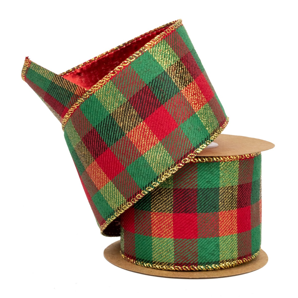 Лента Шотландка (полиэстер), 63 мм 5 м, красный/зеленый в интернет-магазине флористических аксессуаров Азалия Декор