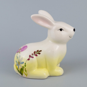 Сувенир Заяц (керамика), H14,5х15x8,5см, белый/желтый в интернет-магазине флористических аксессуаров Азалия Декор