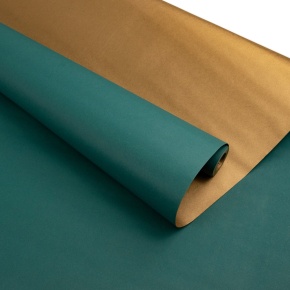 Бумага упаковочная крафт двусторонняя 60гр, 68 см 10 м, золотой/изумрудный в интернет-магазине флористических аксессуаров Азалия Декор