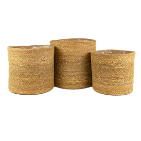 Набор корзин плетеных 3шт. (растительный материал), D28хH28см, натуральный в интернет-магазине флористических аксессуаров Азалия Декор