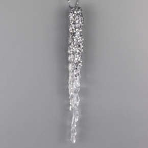Украшение подвесное Сосулька с глиттером (пластик), 20см, прозрачный/серый в интернет-магазине флористических аксессуаров Азалия Декор