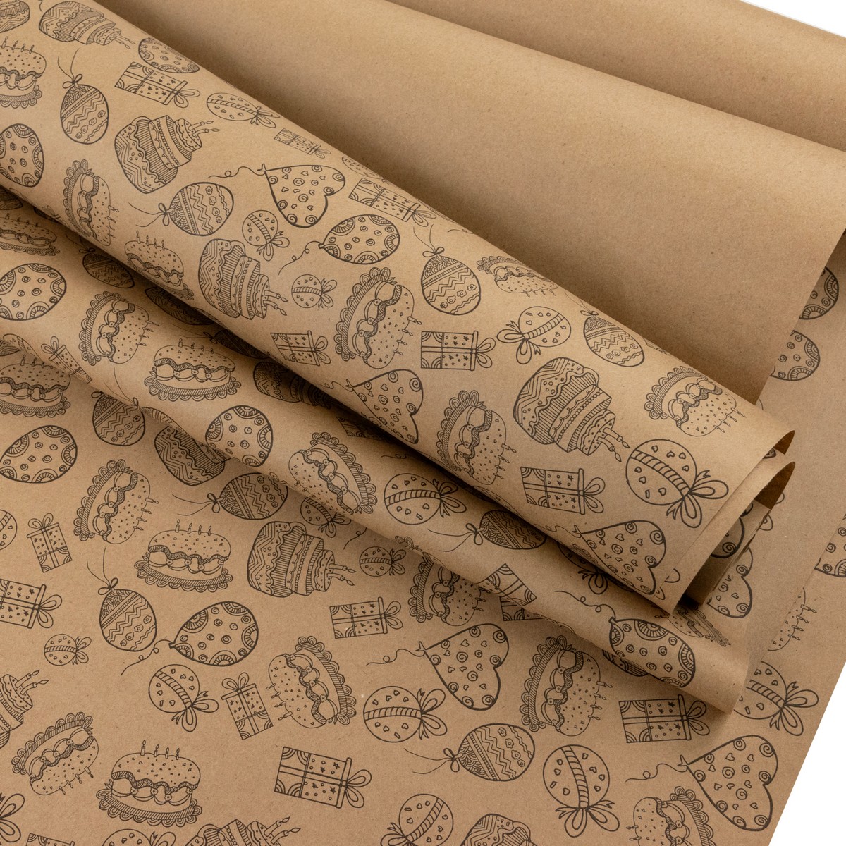 Бумага упаковочная крафт Праздник 60гр, 70 см 10 м, натуральный/черный в интернет-магазине флористических аксессуаров Азалия Декор