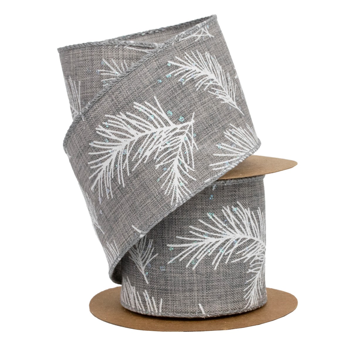 Лента Веточки (полиэстер), 63 мм 5 м, серый/белый в интернет-магазине флористических аксессуаров Азалия Декор