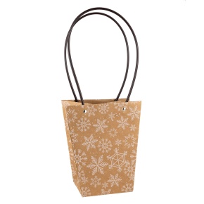 Пакет для цветов водостойкий Снежинки (крафт), 17х11,5х20см (в уп. 10шт.), натуральный/белый в интернет-магазине флористических аксессуаров Азалия Декор