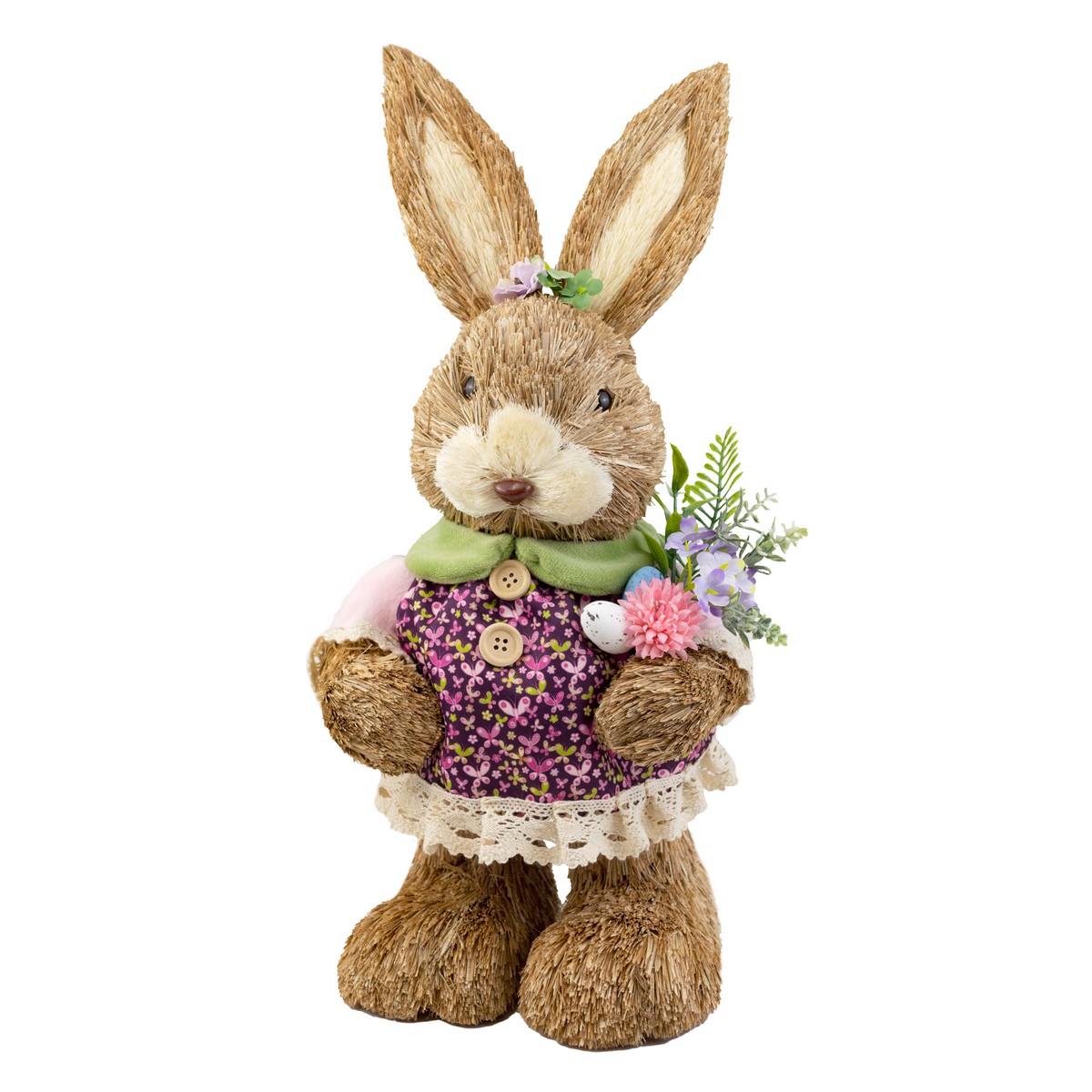 Сувенир Заяц (пенопласт/трава), H40x19x14см, коричневый/сиреневый в интернет-магазине флористических аксессуаров Азалия Декор