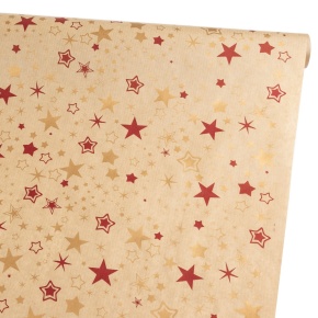 Бумага упаковочная крафт Звезды 40гр, 72 см 10 м, натуральный/красный в интернет-магазине флористических аксессуаров Азалия Декор