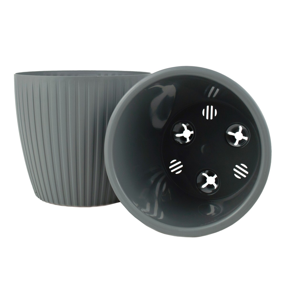 Кашпо со вставкой Эви (пластик), D17.5xH15.5см, 3л, серый в интернет-магазине флористических аксессуаров Азалия Декор