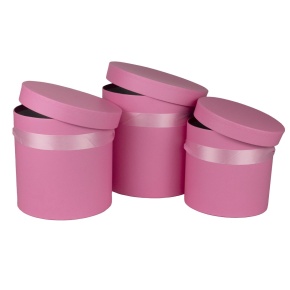 Набор коробок подарочных круглых 3шт., D19,5xH19см, розовый в интернет-магазине флористических аксессуаров Азалия Декор