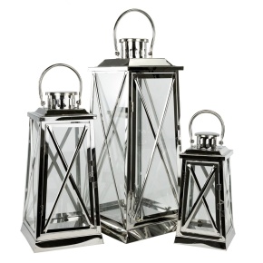 Набор фонарей 3шт. (металл/стекло), 22x22xH50см, серебряный в интернет-магазине флористических аксессуаров Азалия Декор