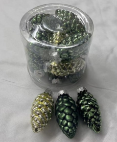 Набор украшений Шишки 12шт. в тубе (стекло), 5см, в асс., зел./зол. в интернет-магазине флористических аксессуаров Азалия Декор